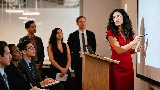 女商人办公室讲解演示