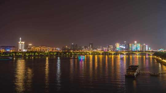 湖南长沙夜景航拍延时