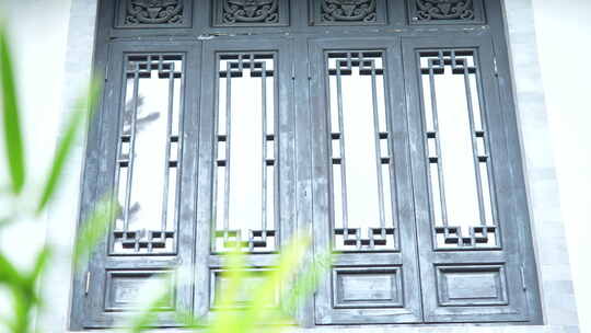 复古中式窗户竹叶前景