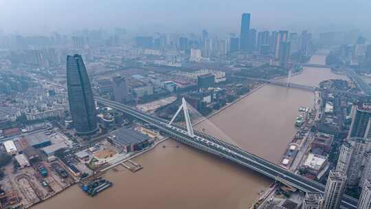 中国浙江宁波城市风景航拍延时摄影