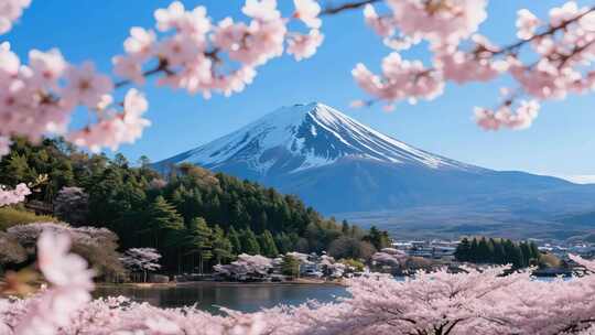 富士山樱花自然风光