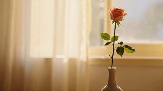 窗边花瓶中插着的玫瑰花束