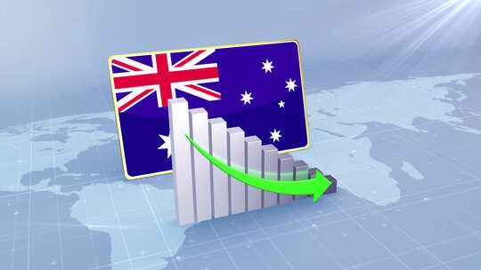 澳大利亚国旗减少条形图图形和箭头绿色