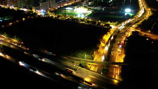 杭州下沙立交桥德胜快速路车流夜景延时