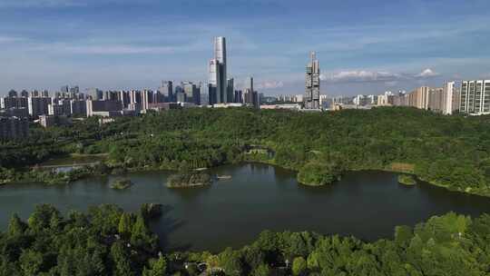 贵阳观山湖公园城市天际线高楼建筑航拍风光