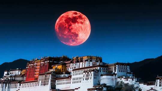 布达拉宫上空的红月亮