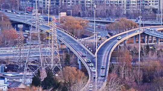 北京朝阳区冬季城市天际线交通建筑群