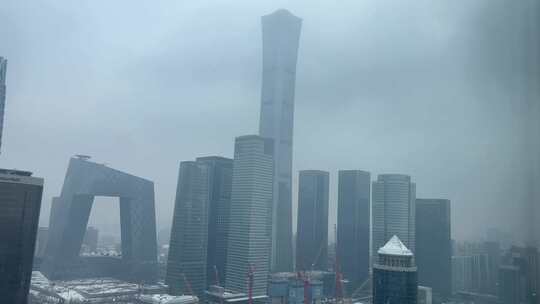 北京城市cbd国贸中国尊冬天雪景