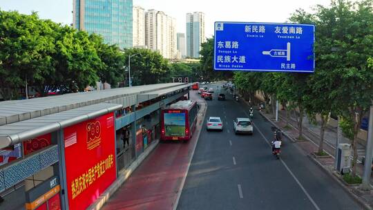 广西南宁城市公交BRT道路航拍