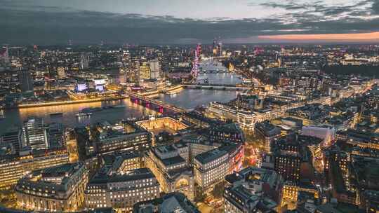 伦敦泰晤士河夜景航拍延时视频素材模板下载