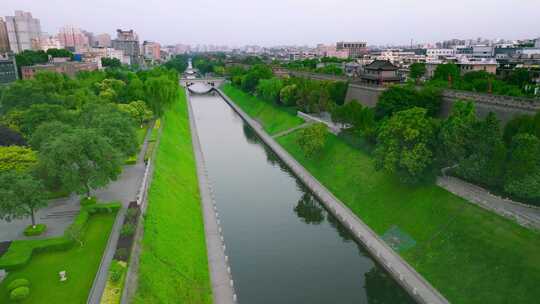 西安城墙护城河视频素材模板下载