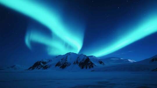 北极雪山极光夜景
