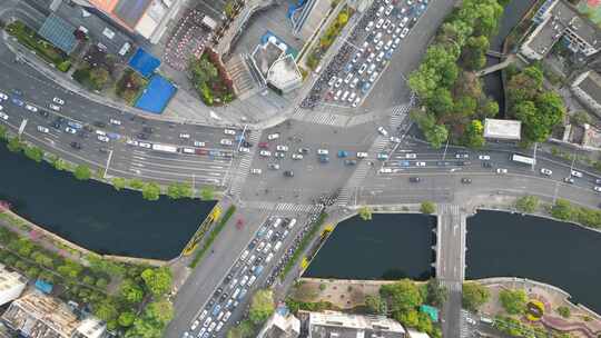 城市交叉路口拥堵交通航拍