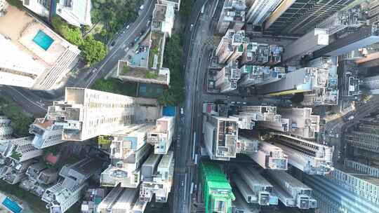 香港道路交通俯拍街道车流城市建筑俯瞰楼房