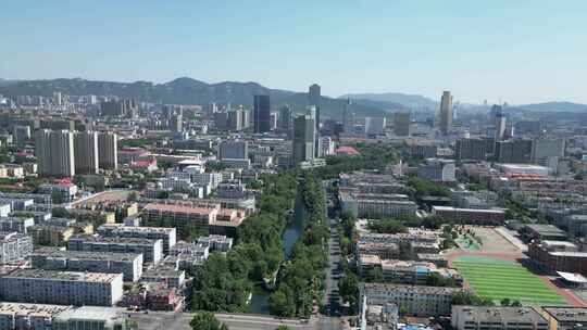 航拍济南城市天际线济南大景济南全景