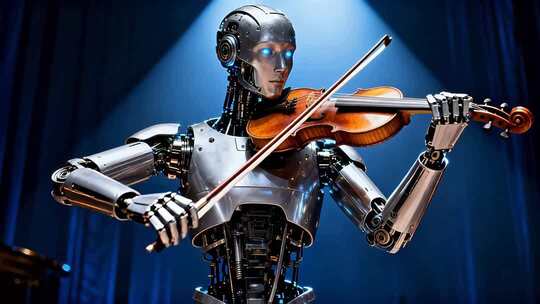 机器人演奏小提琴素材