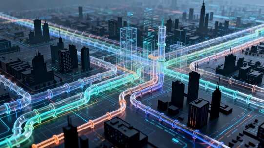 未来科技感城市网络线路图