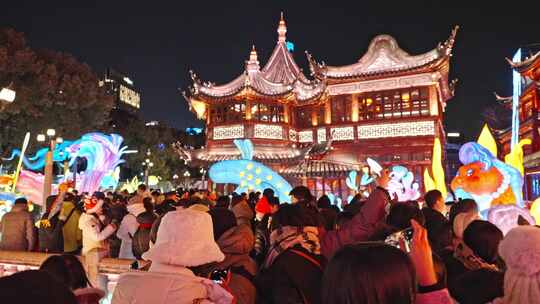 上海豫园灯会城隍庙夜景人流量游客旅游