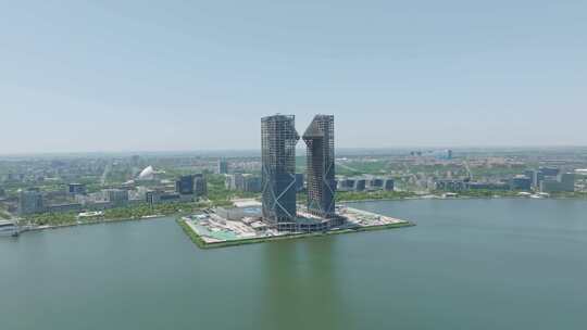 上海中银金融中心滴水湖临港新城双子塔航拍