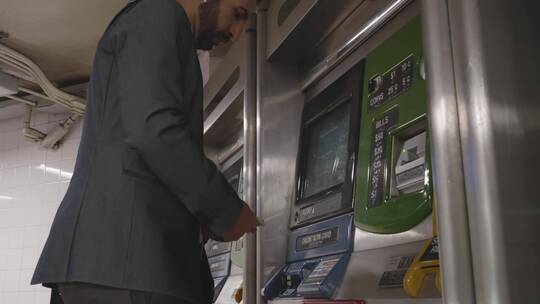 男人在 取款机前取钱视频素材模板下载