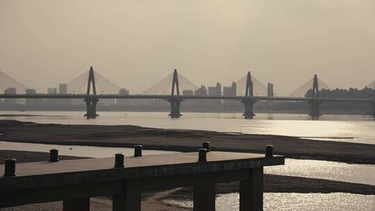 城市大桥风景日落素材