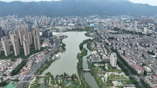 航拍福建福州晋安区晋安湖湖景