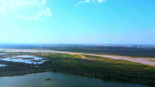 黄河平原湖泊湿地航拍-生态建设视频素材模板下载