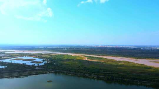 黄河平原湖泊湿地航拍-生态建设