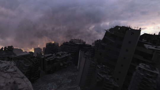 战后建筑被毁的城市破坏，鸟瞰。