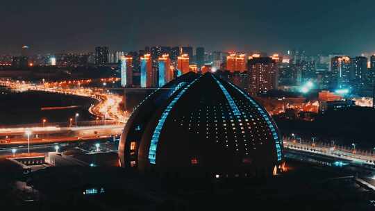 昌吉 城市夜景  新疆大剧院 航拍  新疆