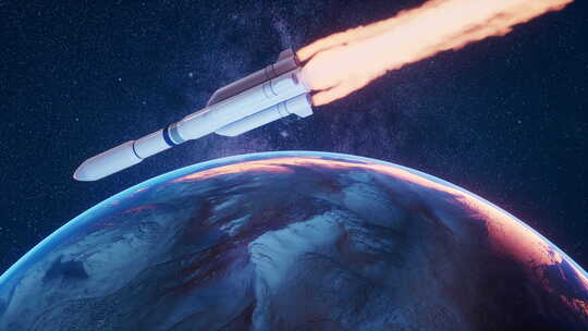 火箭与外太空星球3D渲染