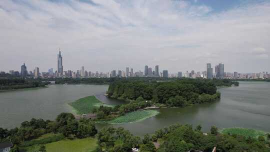 江苏南京玄武湖城市天际线航拍