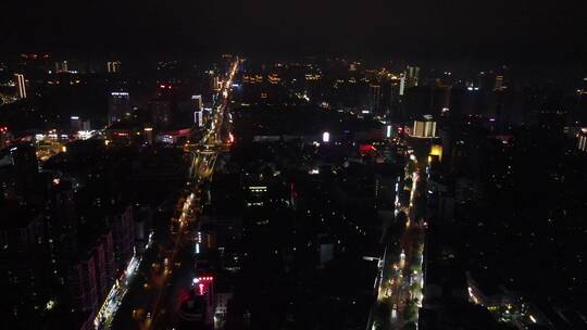 航拍湖南岳阳夜景