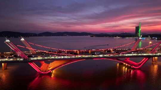 蠡湖大桥无锡地标车流唯美日落晚霞