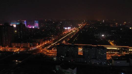 陕西 西安 城墙东北角 航拍 4K夜景视频素材模板下载