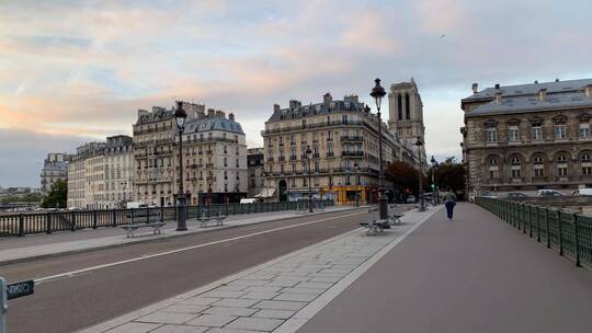 法国巴黎清晨城市街道街景实拍