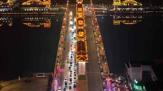 航拍四川广汉城市夜景
