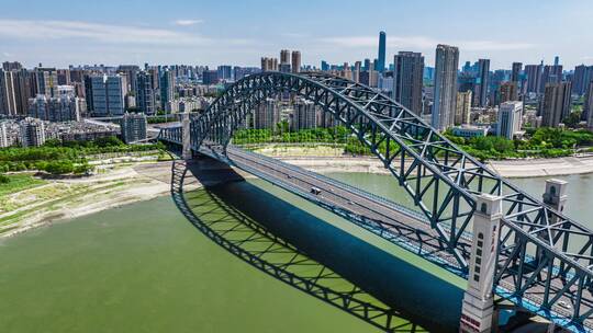 武汉城市建筑地标汉江湾桥汉江桥梁航拍延时视频素材模板下载