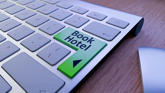 预订酒店按钮键盘概念视频素材模板下载