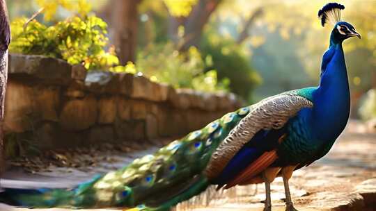 美丽孔雀开屏舞蹈背景视频动物园大自然公园