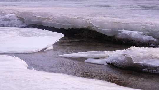 初春 冰雪融化 解冻 冰层 流水 融冰 河流