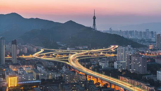 西宁电视塔明珠塔圆树立交车流夜景8K延时