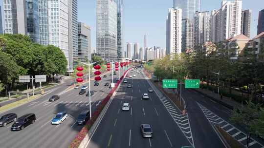 深圳滨河大道城市道路高楼车流景观