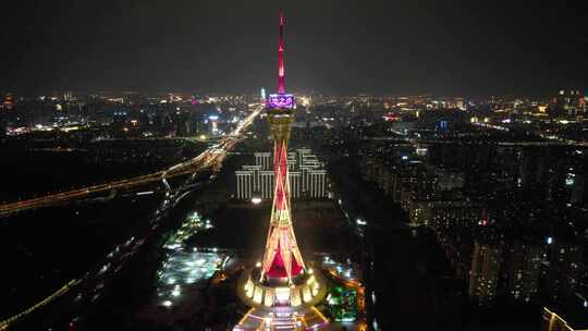 郑州中原福塔夜景地标建筑航拍