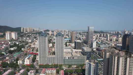 山东烟台城市建设高楼大厦航拍视频素材模板下载