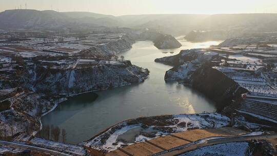 陕西榆林靖边波浪谷雪景航拍