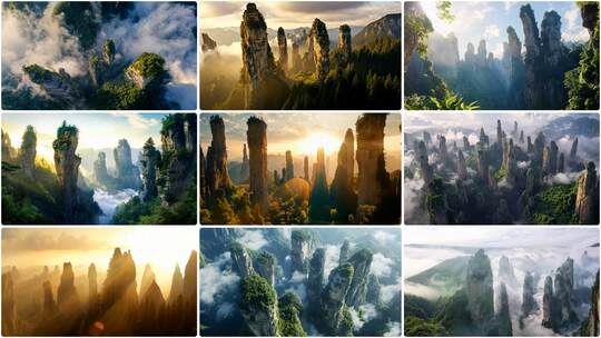 张家界奇峰云雾景观 仙境般的山峰云海高清在线视频素材下载