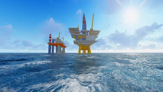 海上油井石油能源开采延时动画