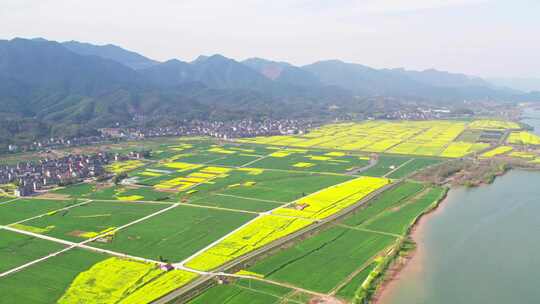 杭州富阳富春江两岸春天风景航拍