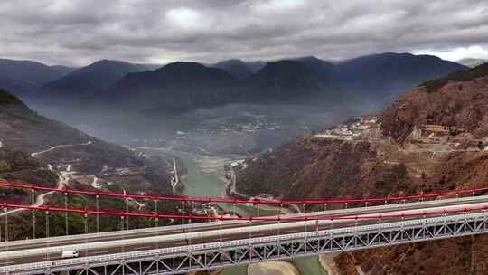 航拍特写云南金沙江大桥视频素材模板下载